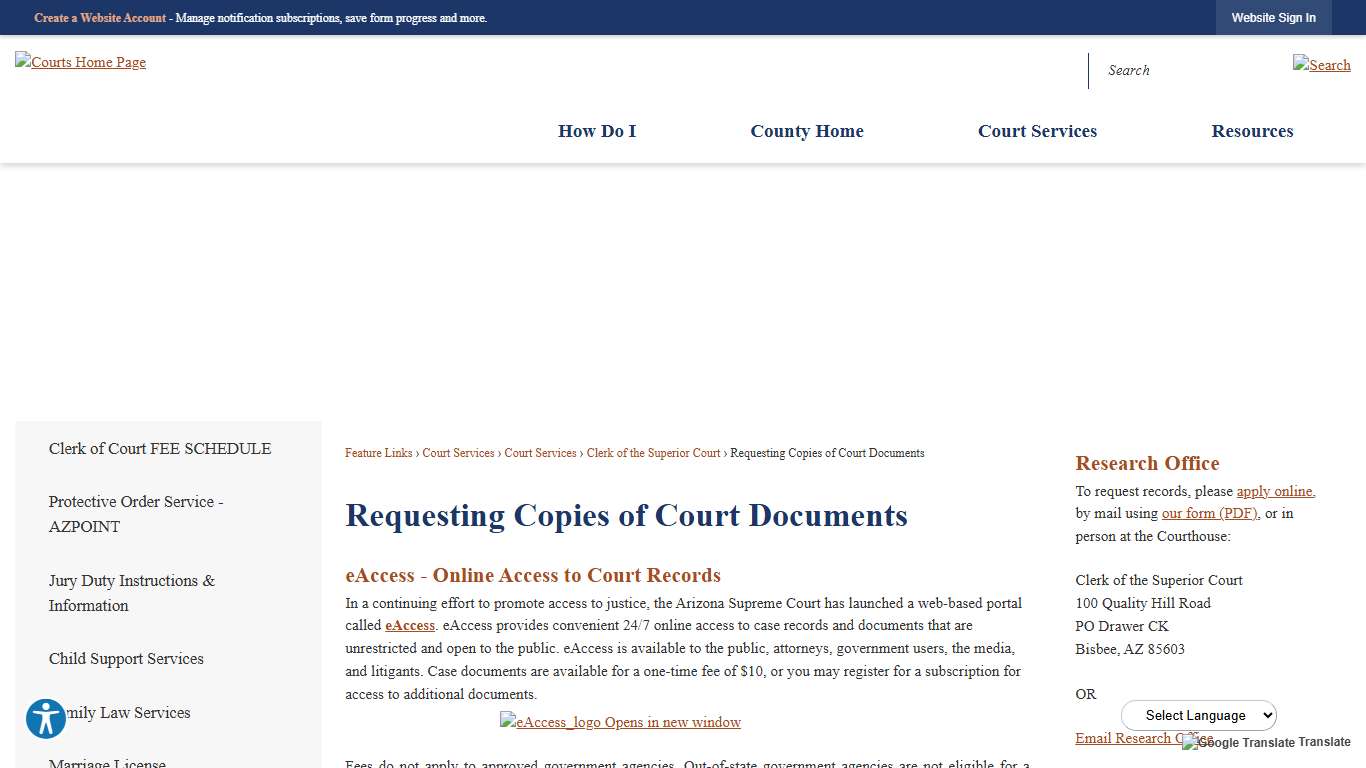 Requesting Copies of Court Documents | Cochise County, AZ
